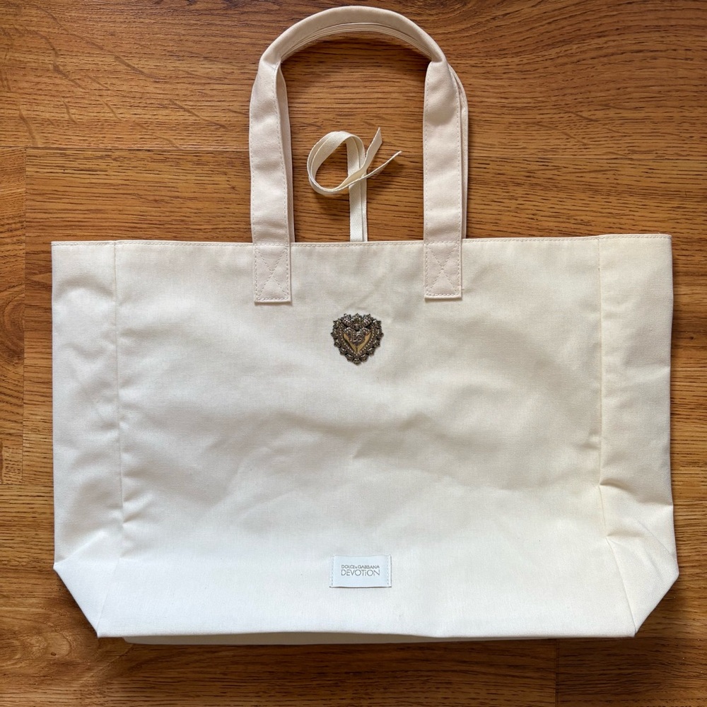 Dolce & Gabbana Cream Tote with Embellished Logo